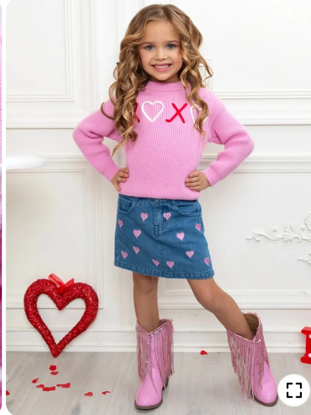 Mia Belle Girls Toddler Valentine Heart Wrap Skirt Skort Denim Sweater Pink 3T
